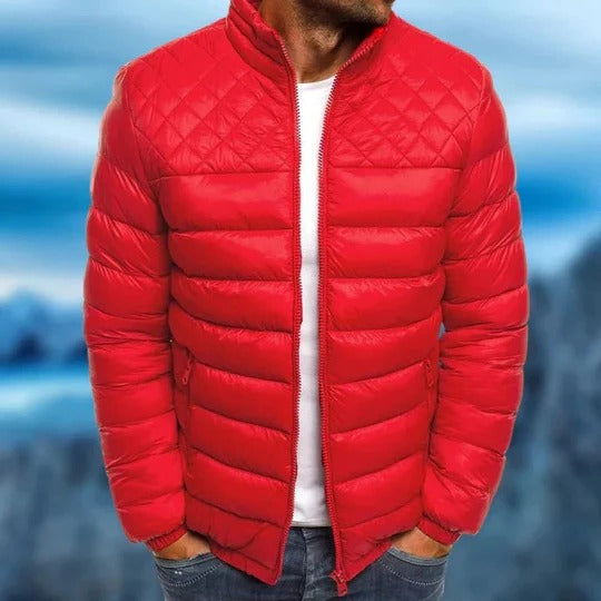 Men's navy quilted puffer jacket lightweight windproof water-resistant coat for outdoor urban wear
