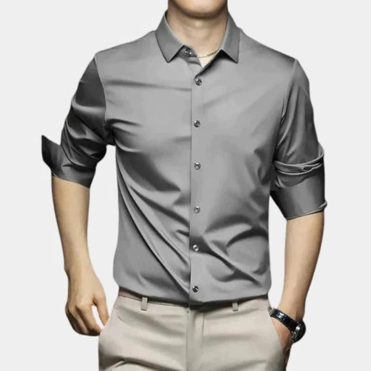 Men's wrinkle-free structured fit long sleeve office shirt with thermal coverage for cold weather