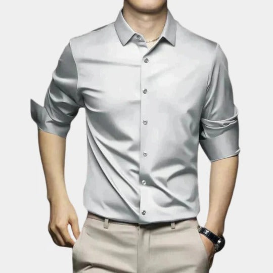Men's wrinkle-free structured fit long sleeve dress shirt with thermal coverage for cold weather office wear