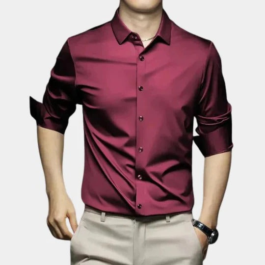 Men's wrinkle-free structured fit long sleeve office shirt with thermal coverage for cold weather