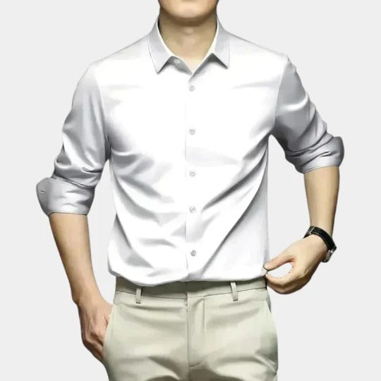 Men's wrinkle-free structured fit long sleeve shirt with thermal coverage, office-ready cold weather style
