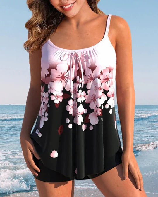 Women's chic tankini set full coverage two-piece swimsuit with supportive shape for beach comfort