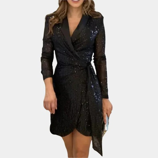 Women's glitter blazer dress structured single-breasted silhouette glamorous gala wedding style