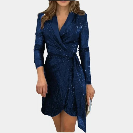 Women's glitter blazer dress structured single-breasted silhouette glamorous gala wedding style