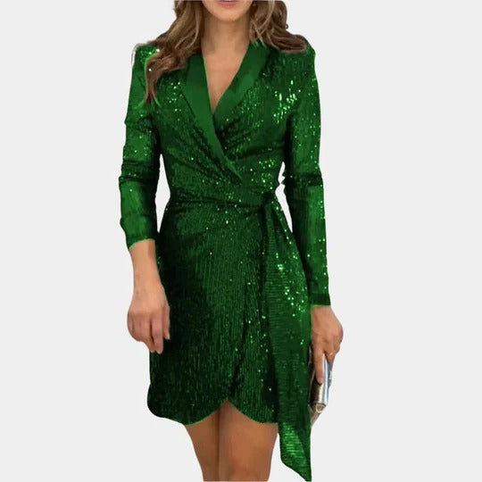 Women's glitter blazer dress structured single-breasted silhouette glamorous gala wedding style