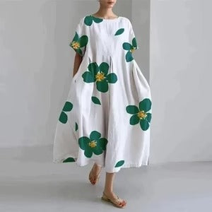 Women's relaxed floral print dress bold all-over motif breezy summer silhouette effortless style