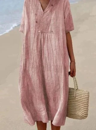 Women's relaxed fit V-neck summer dress lightweight airy fabric for beach casual outings