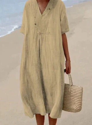 Women's relaxed fit V-neck summer dress lightweight airy fabric for beach casual outings