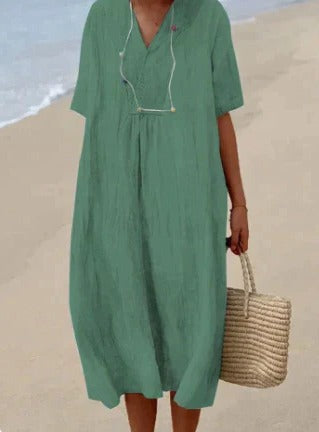 Women's relaxed fit V-neck summer dress lightweight airy fabric ideal for beach and casual outings