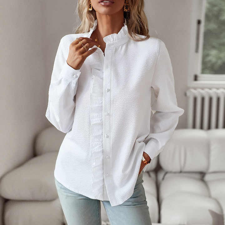 Women's striped long sleeve blouse regular fit casual spring summer medium-length hem