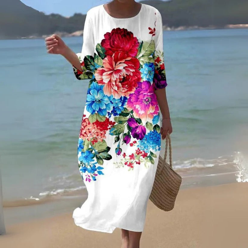 Flowy midi dress light breezy silhouette modern women versatile year-round effortless style