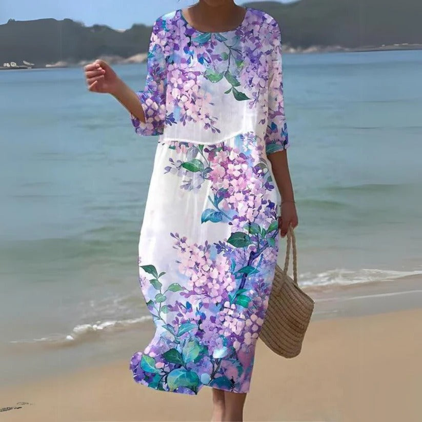 Flowy midi dress light breezy silhouette for modern women versatile year-round effortless style