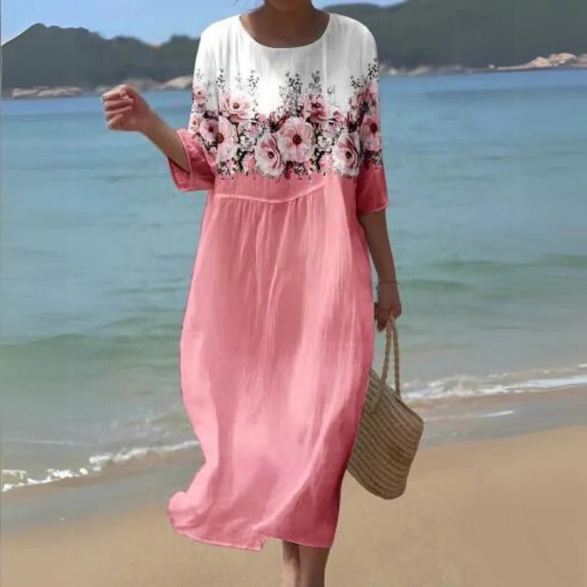 Flowy midi dress light breezy silhouette modern women versatile year-round effortless style