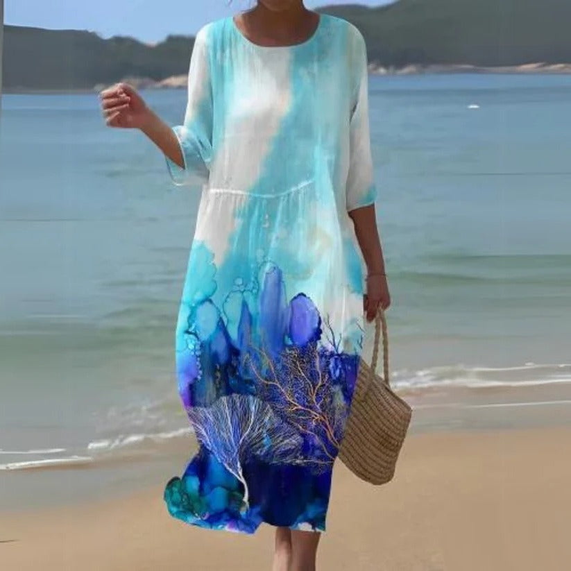 Flowy midi dress light breezy silhouette skims body effortless year-round style modern women