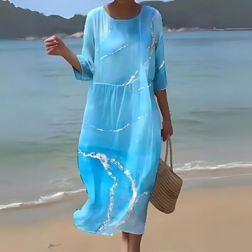Flowy midi dress by Urbann-Vibe, lightweight breezy silhouette for modern women, versatile year-round style