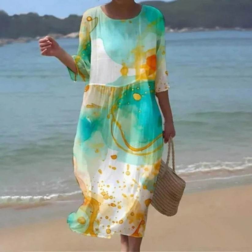 Flowy midi dress light breezy silhouette versatile year-round style for modern women effortless fit