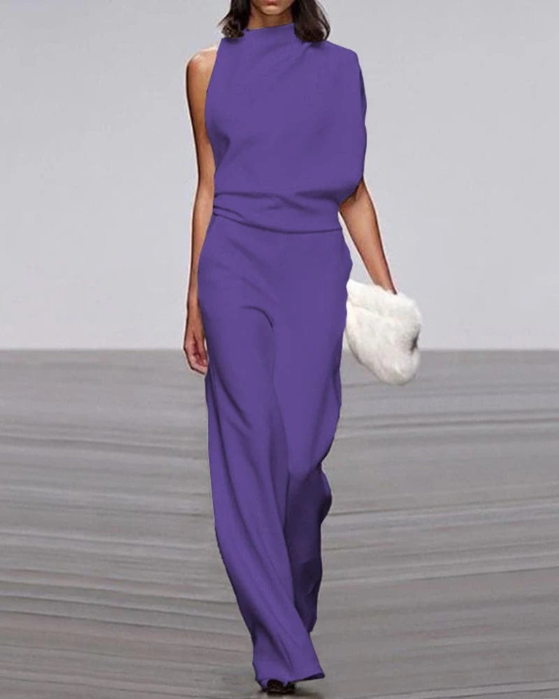 Women's sleeveless formal jumpsuit tailored wide-leg silhouette elegant one-piece for weddings