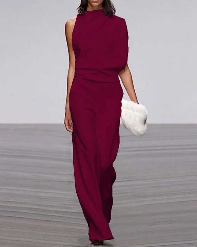 Women's sleeveless formal jumpsuit tailored wide-leg silhouette for weddings and elegant events