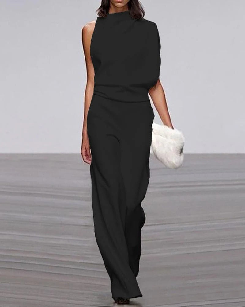 Women's sleeveless formal jumpsuit tailored wide-leg silhouette for elegant weddings and events