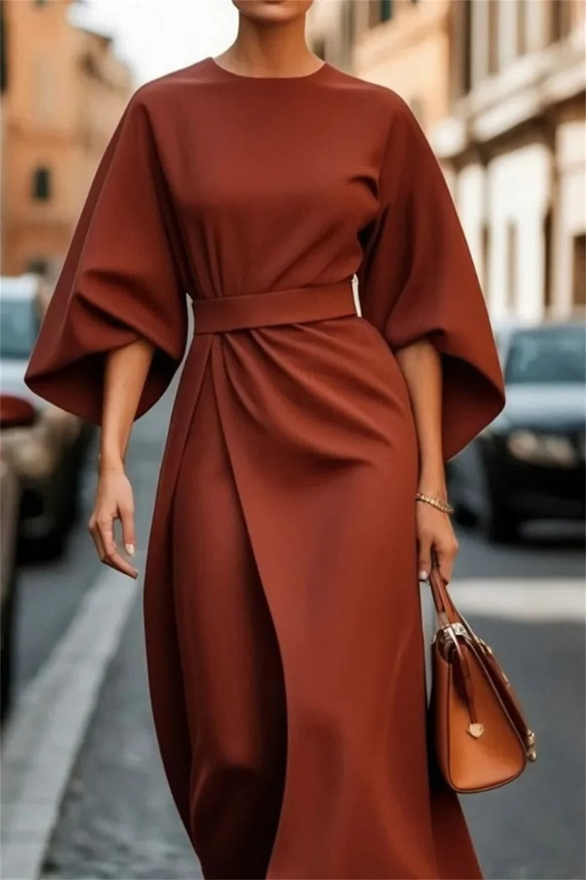 Women's A-line midi dress polished silhouette structured waist work-to-evening versatile spring fall style