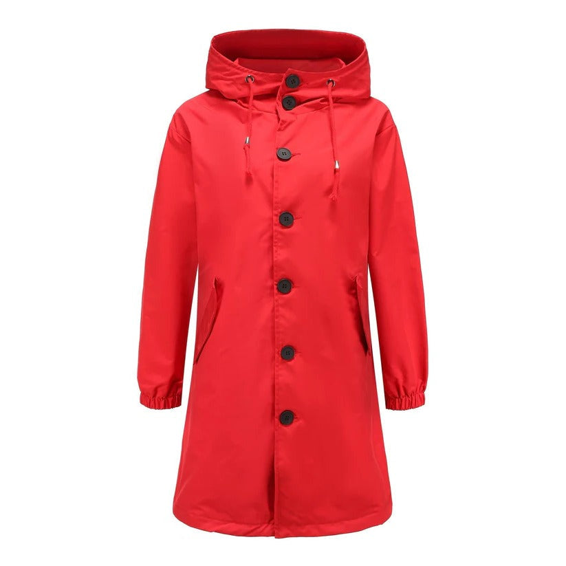 Women's lightweight hooded rain jacket in neutral tones, breathable flexible outdoor weather protection
