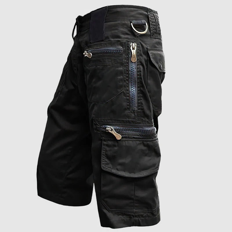 Men's knee-length utility cargo shorts with multiple pockets, rugged outdoor style for everyday wear
