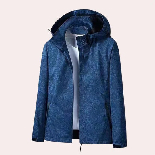 Women's camouflage hooded jacket with detachable hood, breathable fabric, and functional pockets