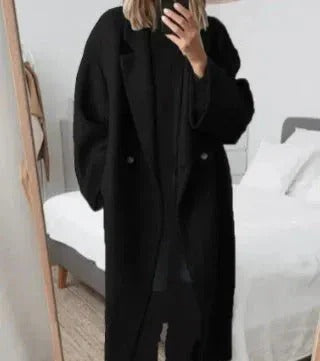 Women's oversized camel lapel collar coat relaxed fit transitional casual office wear