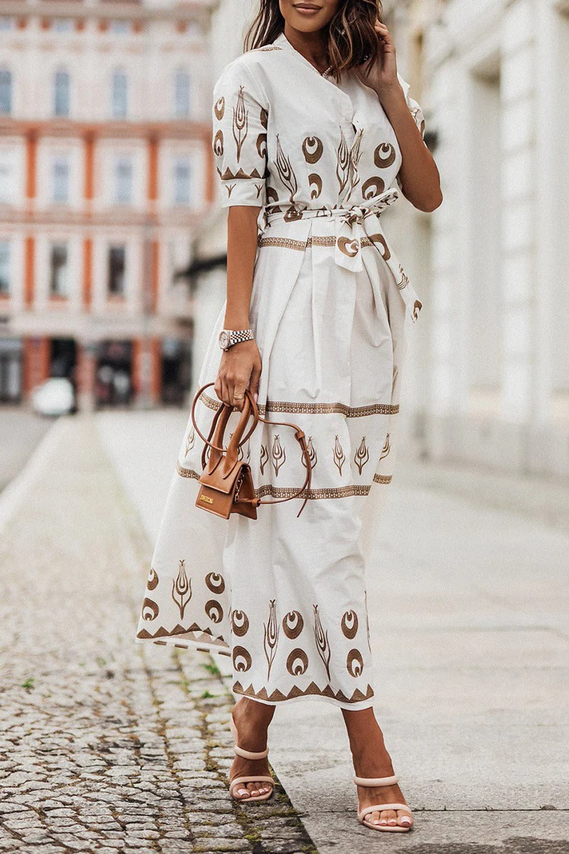 Savannah | Women's Boho Print Belted Midi Dress