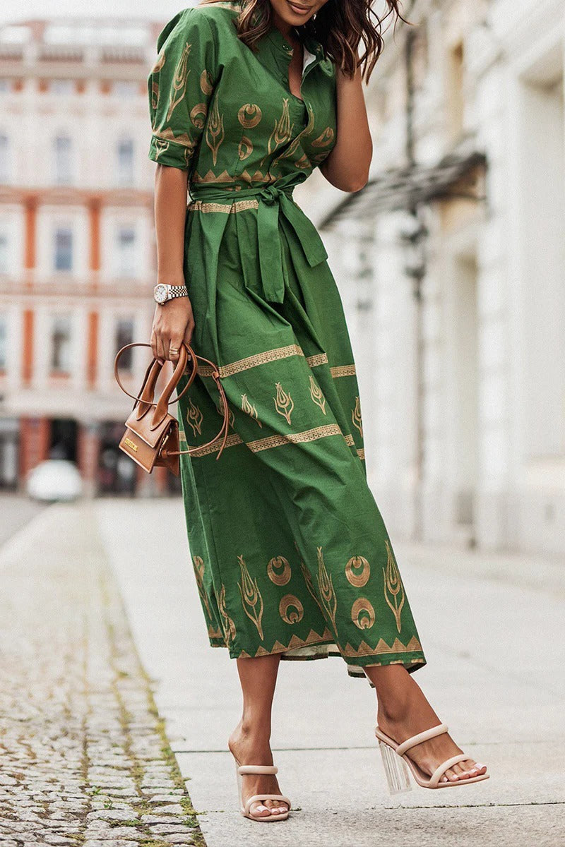 Savannah | Women's Boho Print Belted Midi Dress