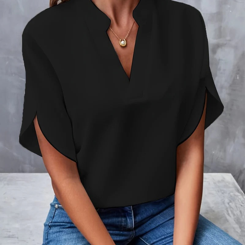Women's lightweight short-sleeve blouse, relaxed loose fit, breathable casual warm-weather top
