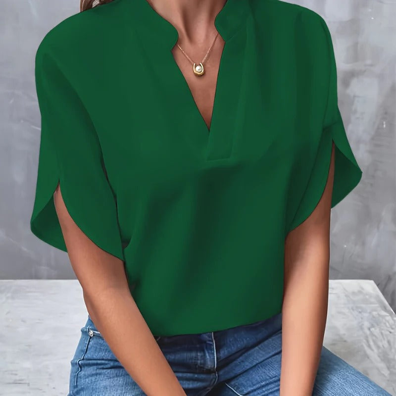 Women's lightweight short-sleeve blouse relaxed fit breathable casual warm-weather top