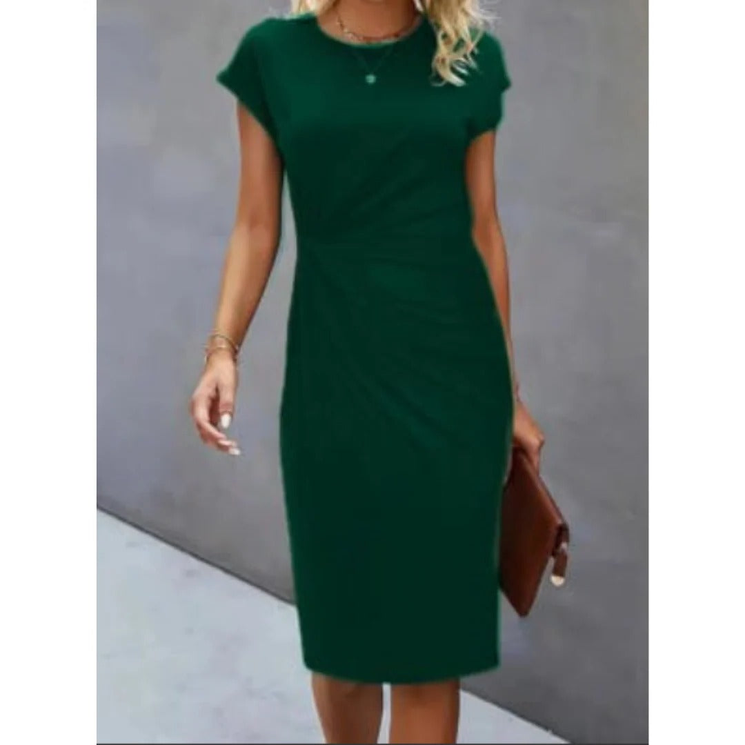 Women's midi dress tailored silhouette knee-length versatile office-to-evening professional style