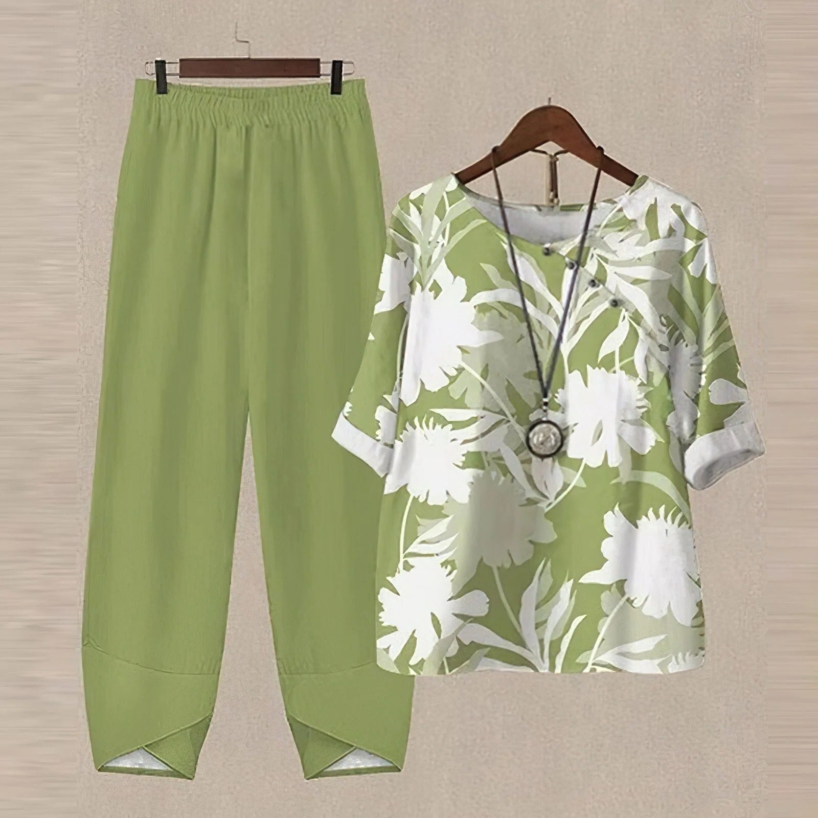 Women's two-piece summer set lightweight breathable matching top and bottoms relaxed fit casual coordinated outfit