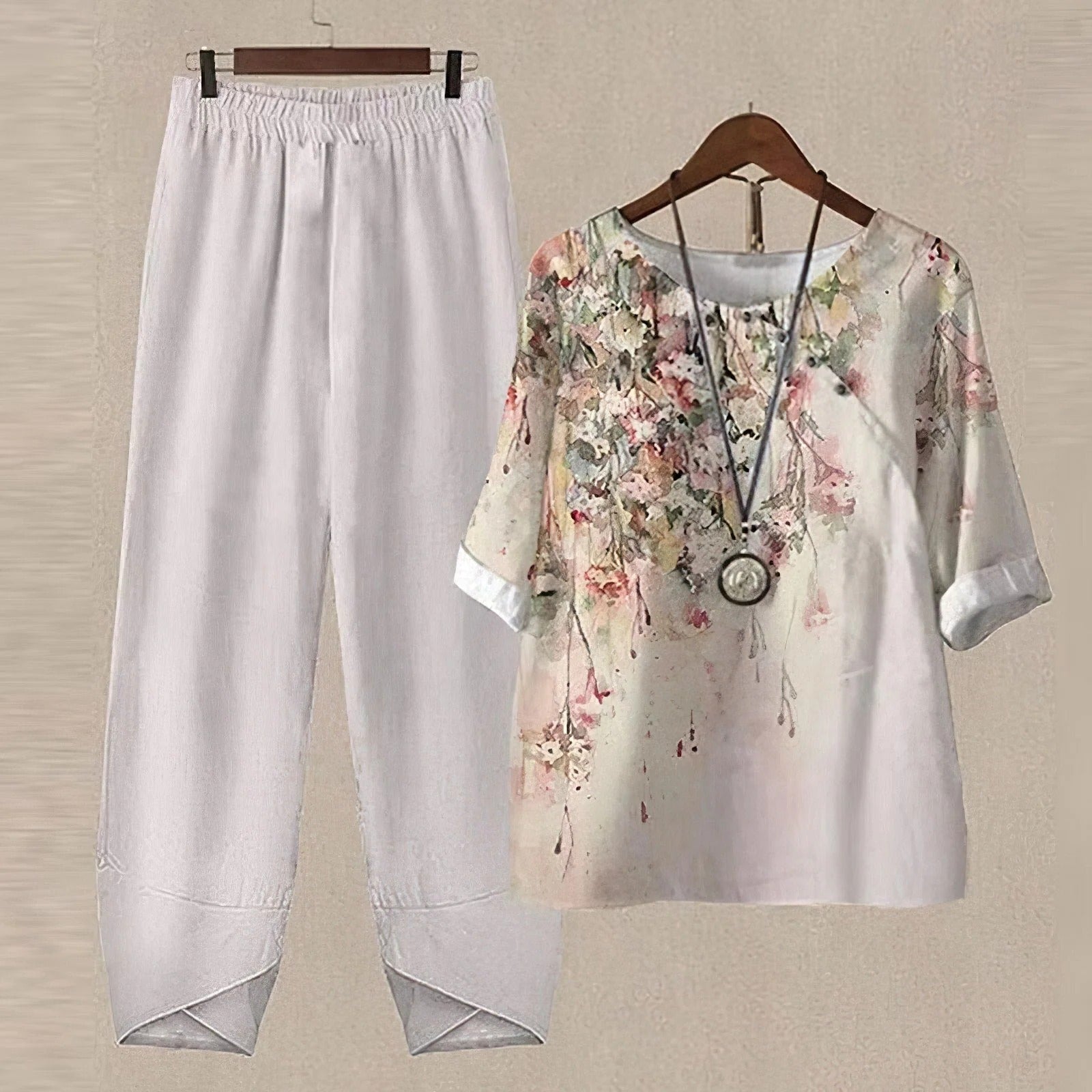 Women's two-piece summer set lightweight breathable matching top and bottoms relaxed fit casual coord