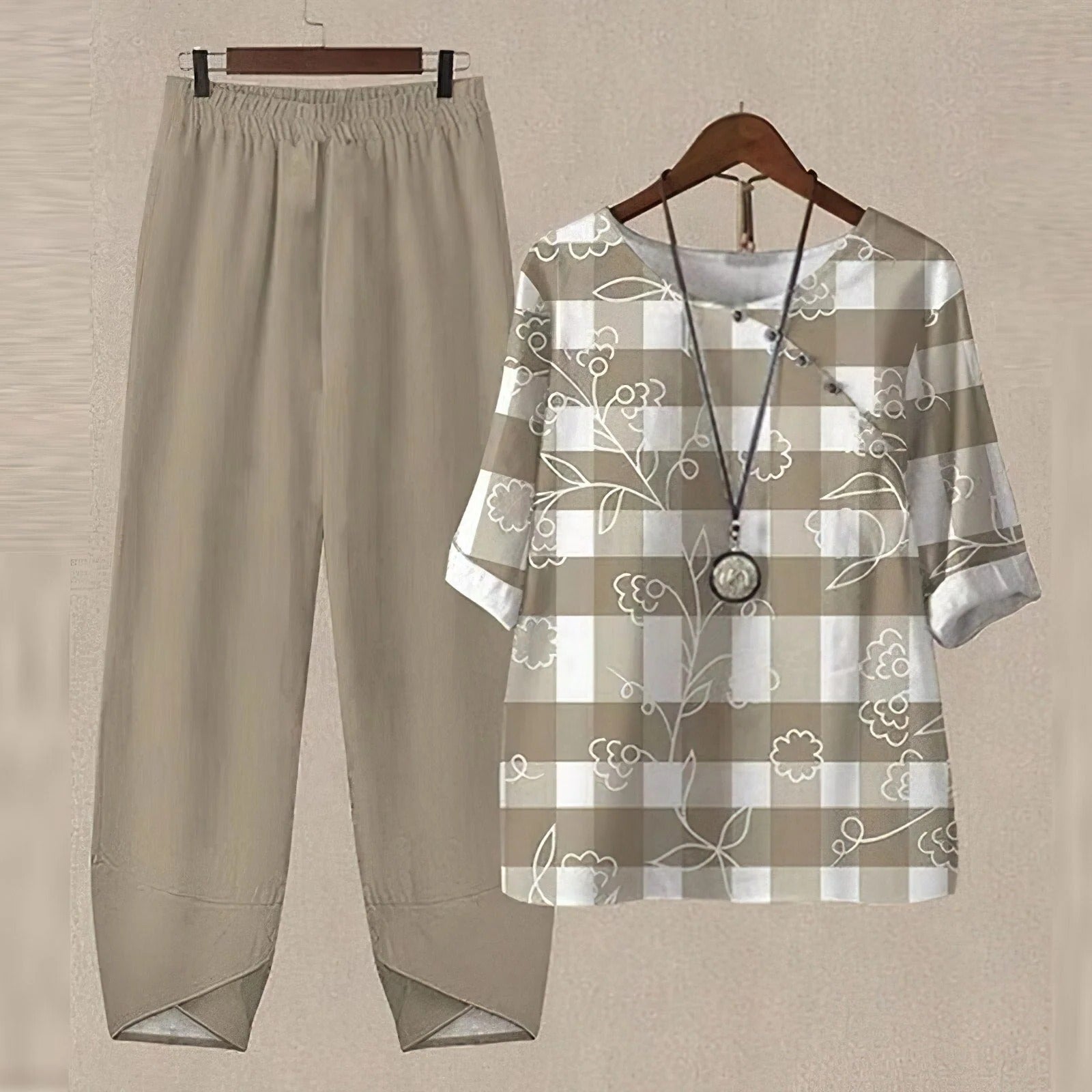 Women's two-piece summer set lightweight breathable relaxed fit coordinated top and matching bottoms casual wear