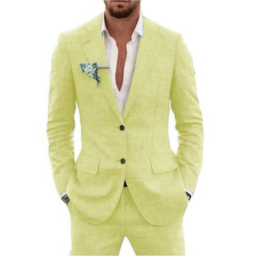Men's lightweight two-piece summer suit breathable jacket matching trousers warm-weather formal style