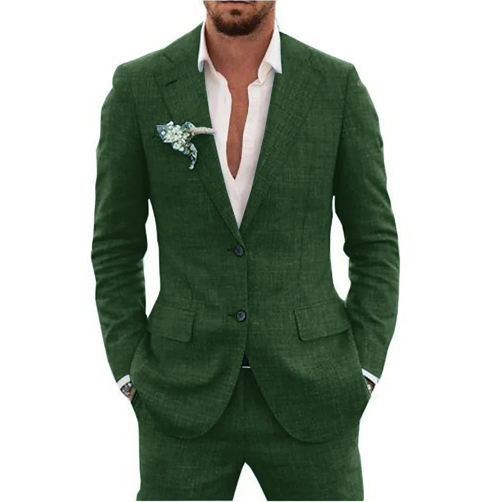 Men's lightweight two-piece summer suit breathable jacket matching trousers warm-weather formal style