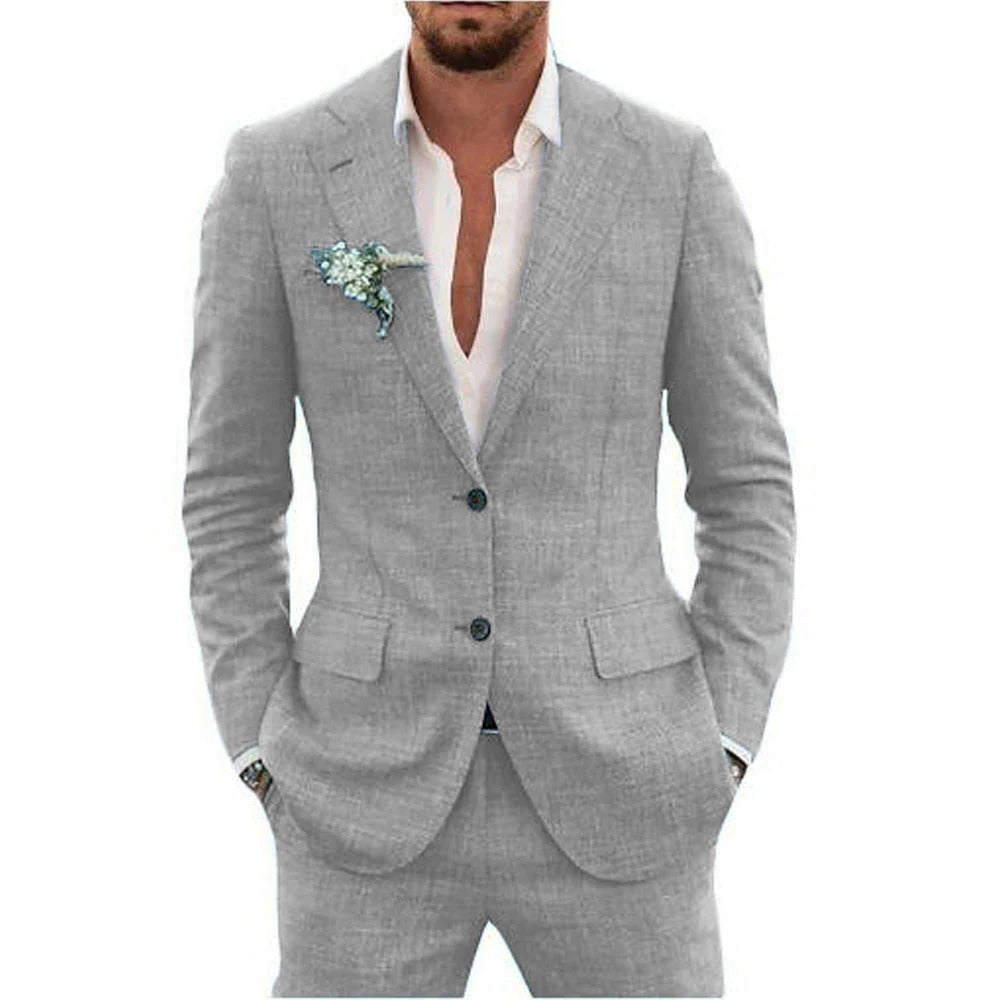 Men's lightweight two-piece summer suit breathable jacket matching trousers warm-weather formal style