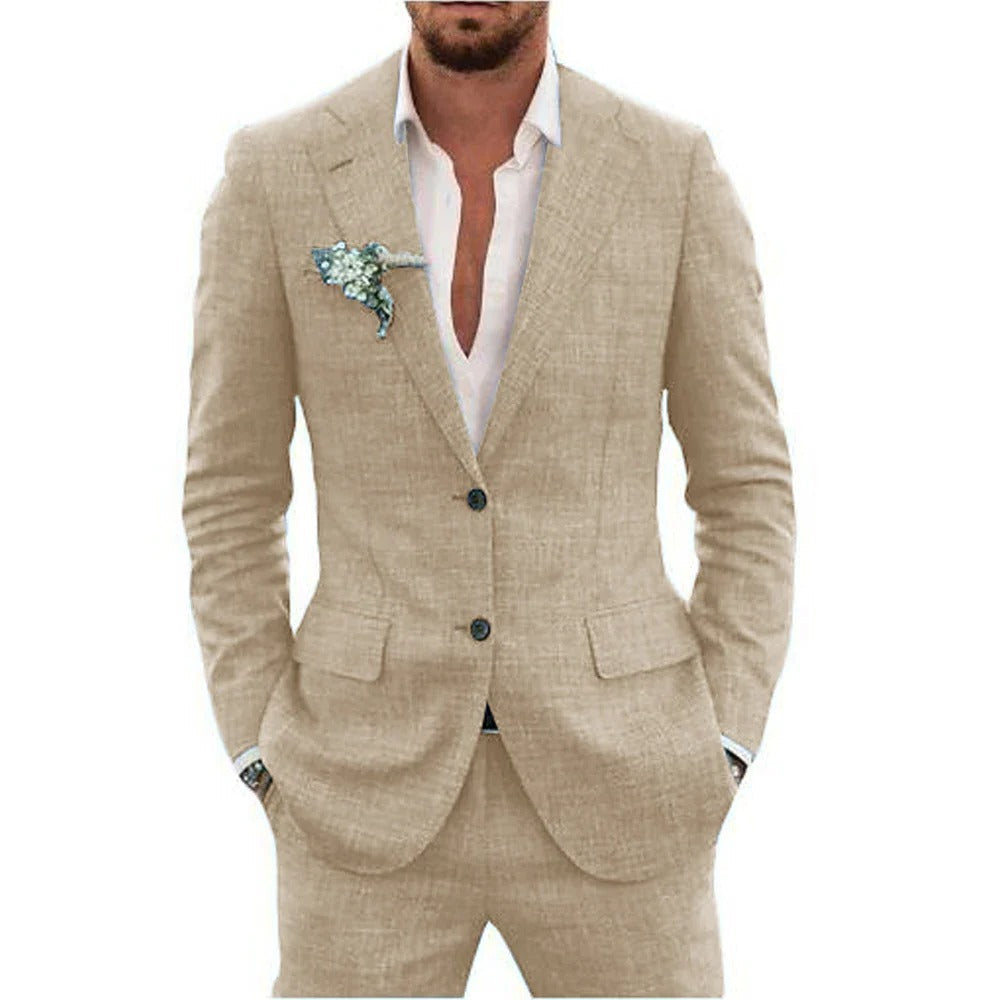 Men's lightweight two-piece summer suit breathable jacket matching trousers warm-weather formal style