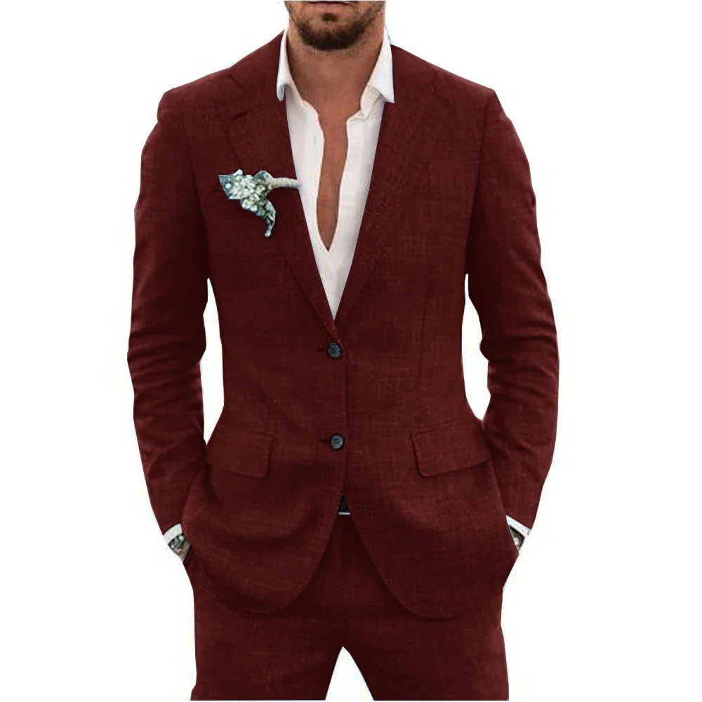 Men's light blue two-piece summer suit slim-fit jacket and trousers breathable warm weather formal wear