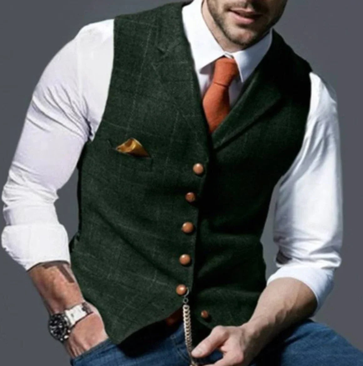 Men's vintage notched collar vest structured regular fit timeless formal casual layering essential