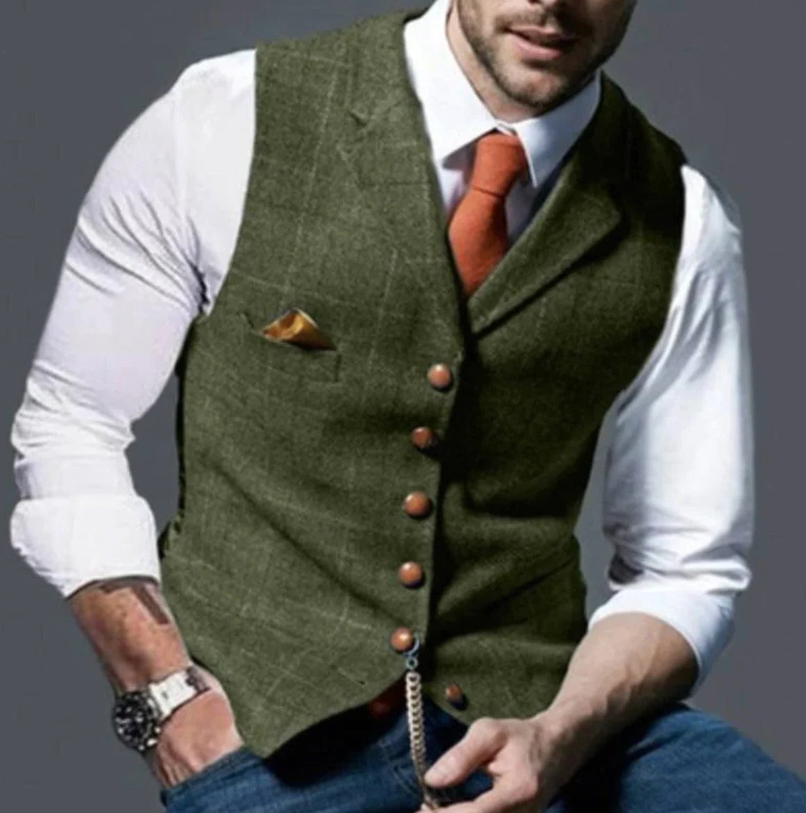 Men's vintage notched collar vest structured regular fit classic tailoring formal casual layering
