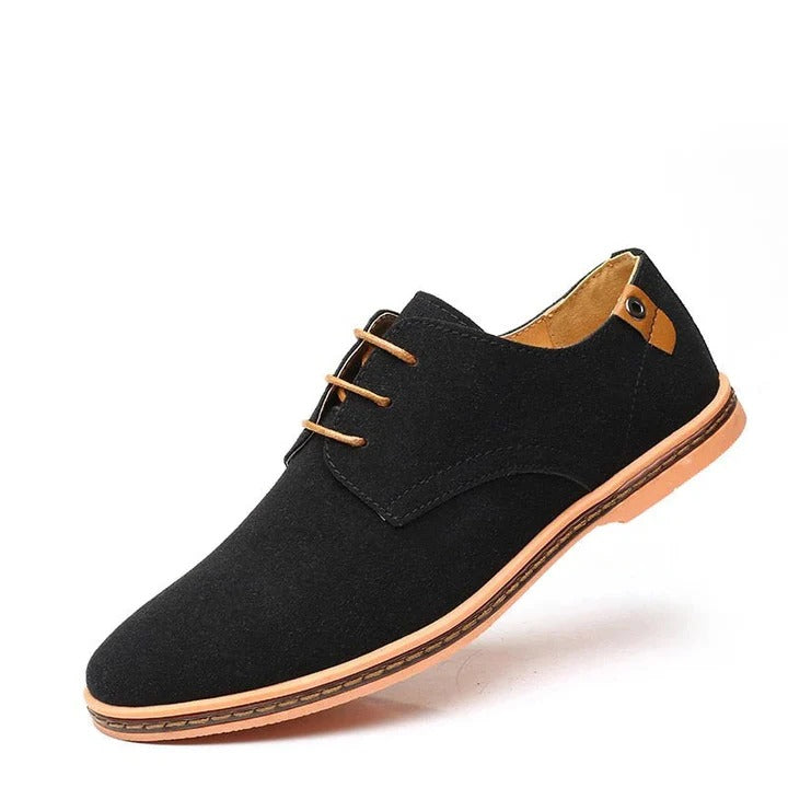 Men's black derby shoes cushioned sole breathable upper structured support all-day comfort