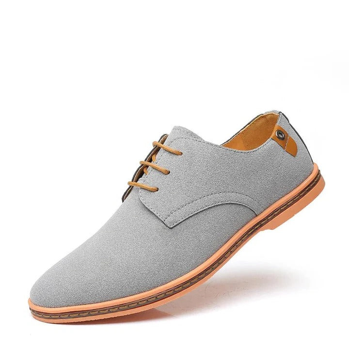 Men's brown leather derby shoes cushioned sole breathable upper structured support all-day comfort