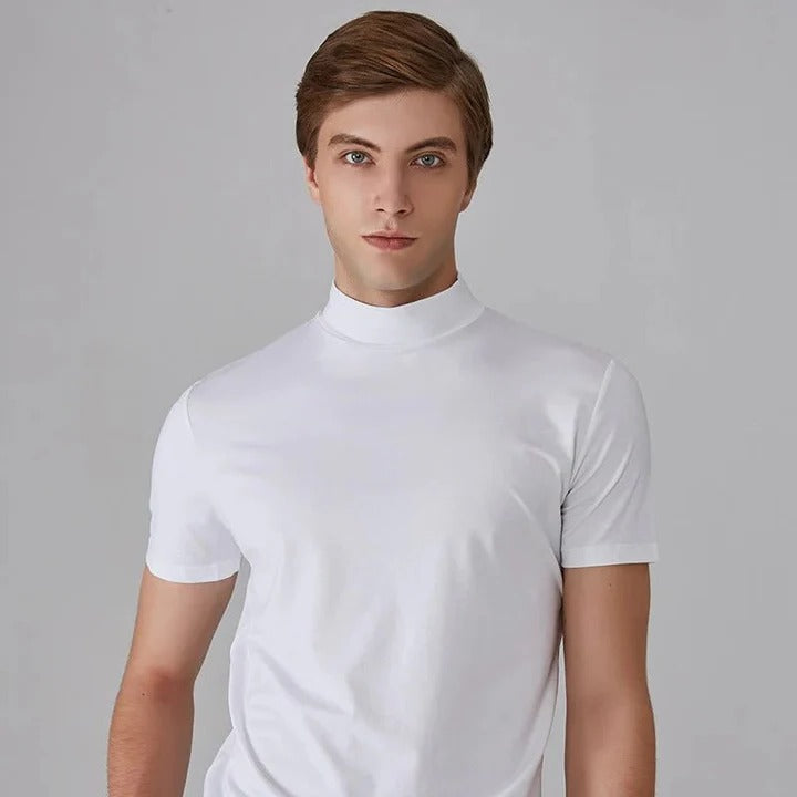 Men's high-collar turtleneck T-shirt regular fit versatile layering essential top in solid color