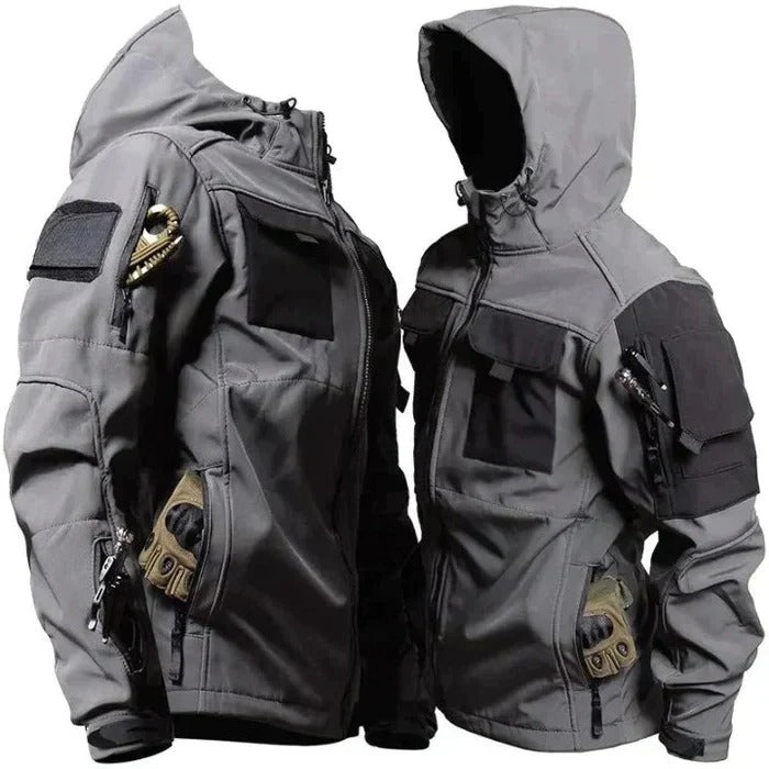 Lightweight wind-resistant hiking jacket with multi-pocket design and secure front zip closure