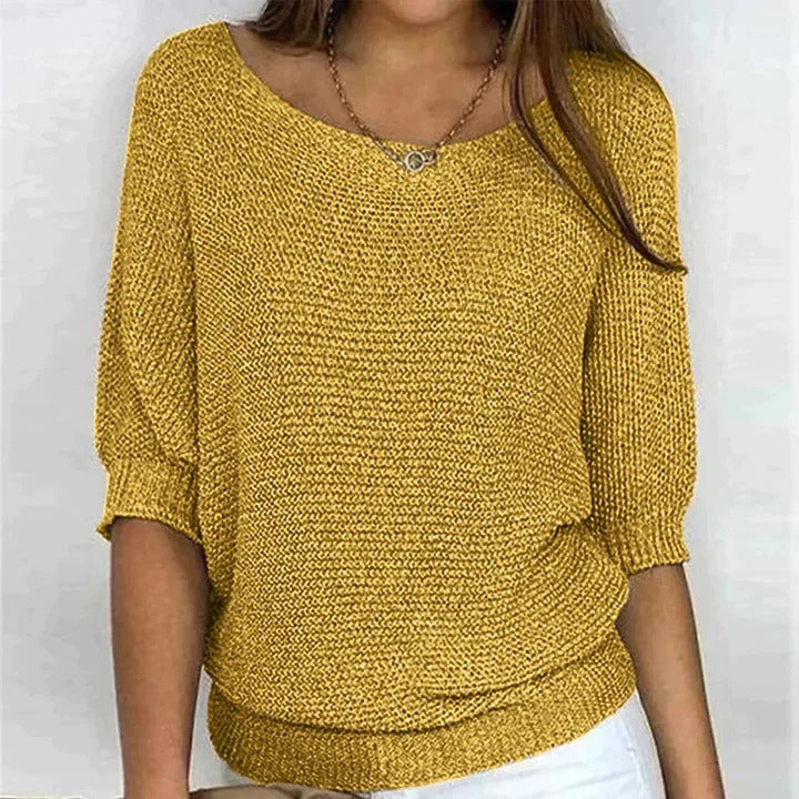 Women's loose fit textured knit top relaxed silhouette versatile layering everyday casual style