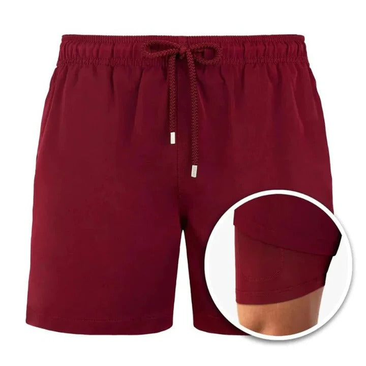 Men's tropical print swim shorts quick-dry mid-length cut with adjustable waistband