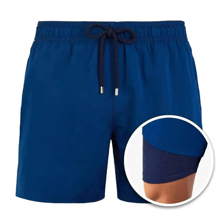 Men's tropical print swim shorts quick-dry mid-length cut with adjustable waistband